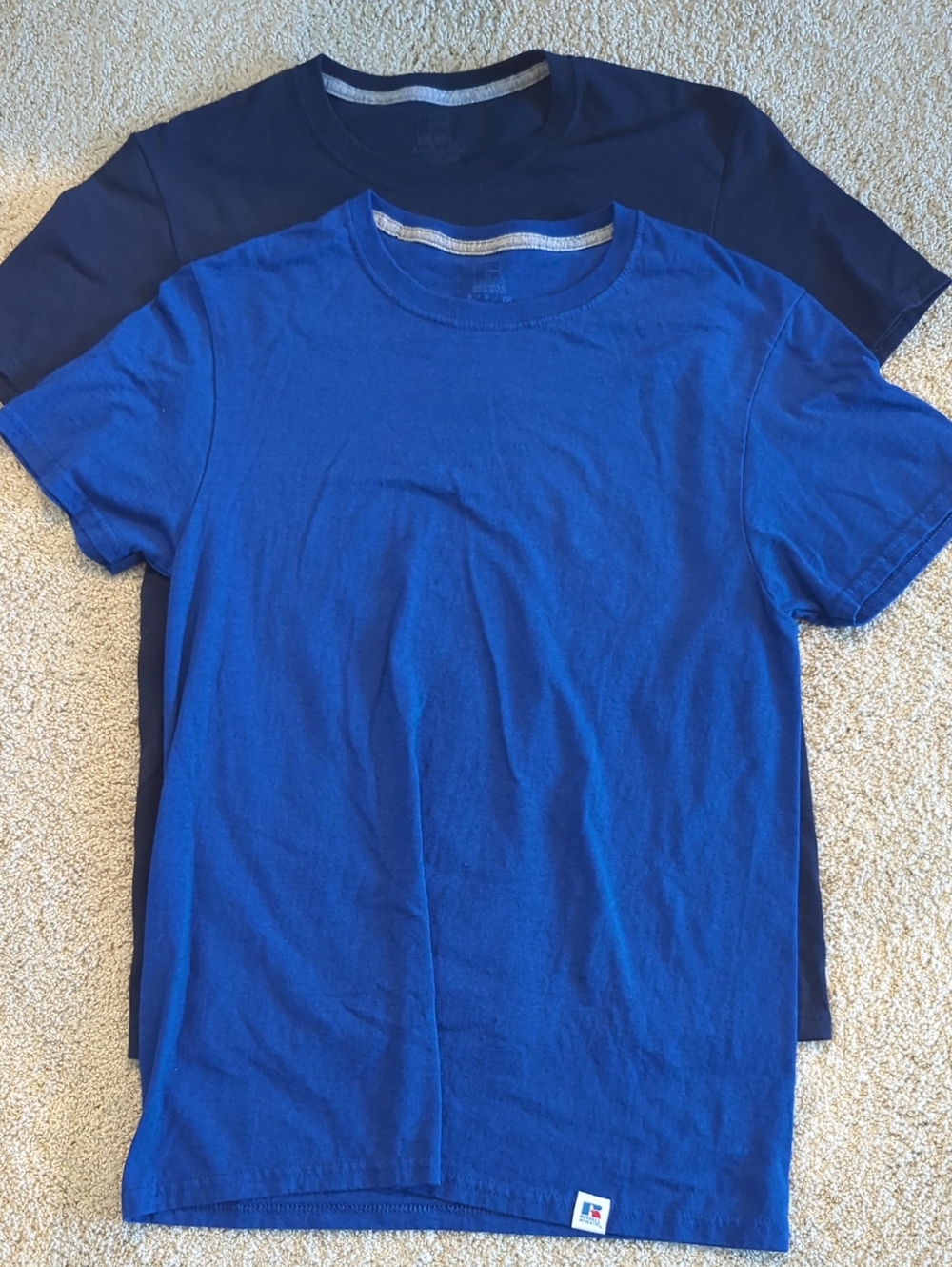 Set of 2 Solid Crew Neck Tees in‎ Royal Blue and Navy Men's Size Small